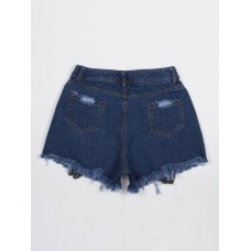 Denim Floral Embroidery Slim Fit Women's Shorts