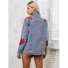 Casual Denim Pocket  Embroidery Women's Jacket